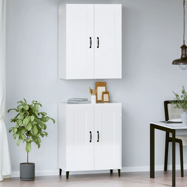 vidaXL Highboard High Gloss White 69.5x34x180 cm Engineered Wood