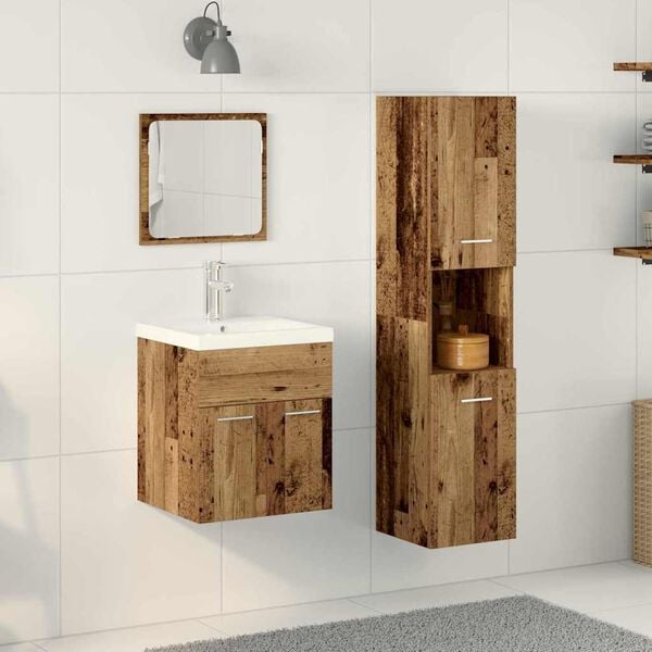 vidaXL Bathroom Furniture Set with Door 4 pcs Old Wood Engineered Wood