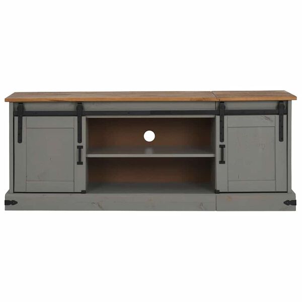 vidaXL TV Cabinet HALDEN 2 Sliding Doors Grey 150x40x60 cm Solid Wood