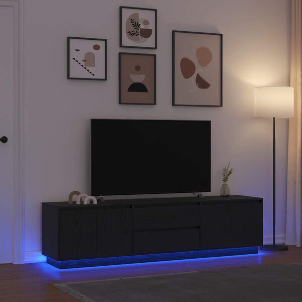 vidaXL TV Cabinet with LED Lights Black Oak 193.5x41x50 cm