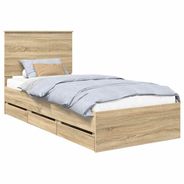 vidaXL Bed Frame with Drawer Sonoma Oak 90 x 190 cm Engineer Wood