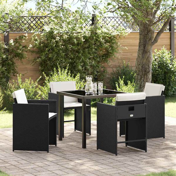 vidaXL Garden Dining Set with Cushion 5 pcs Black Poly Rattan