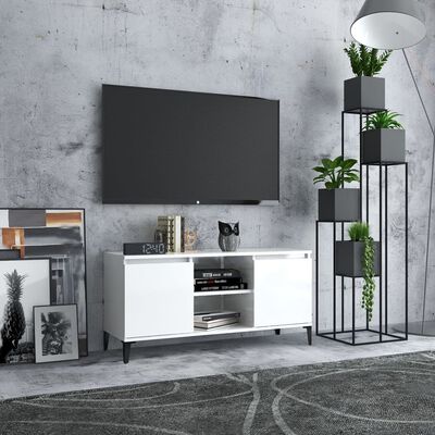 vidaXL TV Cabinet with Metal Legs High Gloss White 103.5x35x50 cm