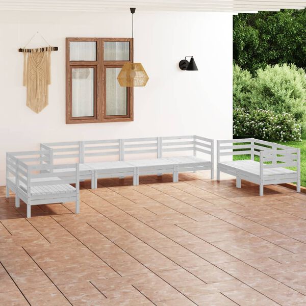 vidaXL 8 Piece Garden Lounge Set White Solid Pinewood
