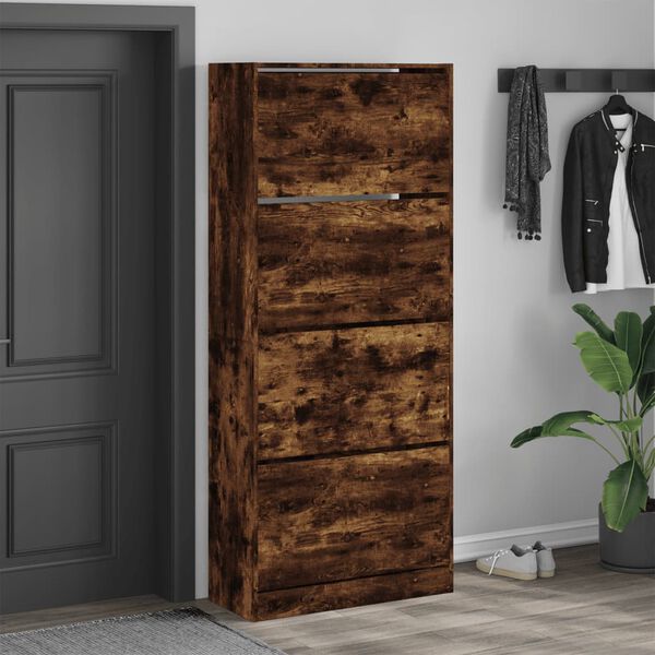 vidaXL Shoe Cabinet with 4 Flip-Drawers Smoked Oak 80x34x187.5 cm