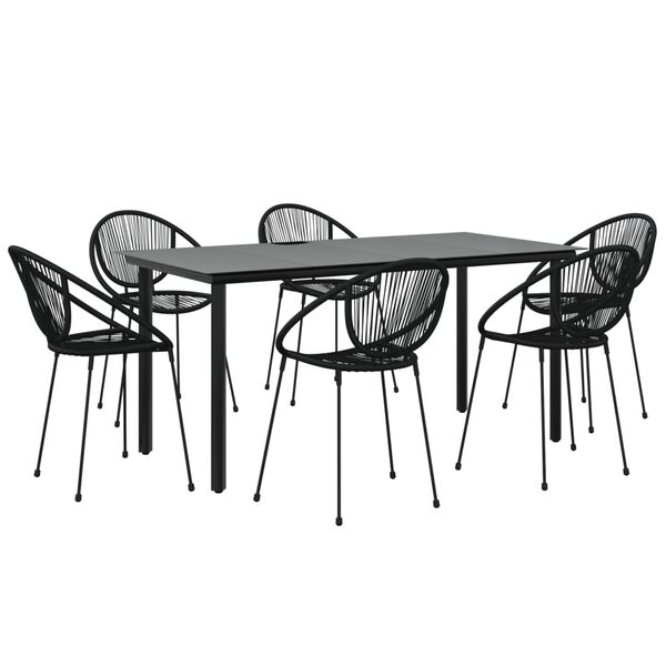 vidaXL 7 Piece Garden Dining Set Black PVC Rattan
