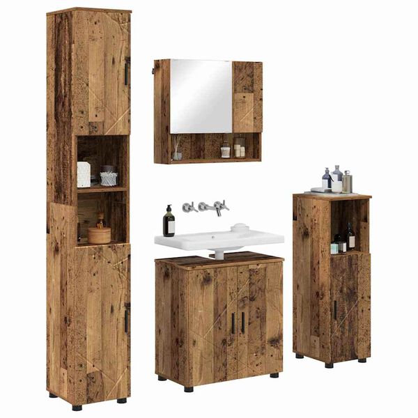 vidaXL Bathroom Furniture Set 4 pcs Old Wood Engineered wood & Metal