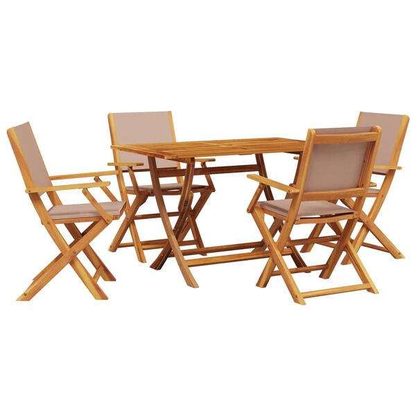 vidaXL 5 Piece Garden Dining Set Taupe Fabric and Solid Wood