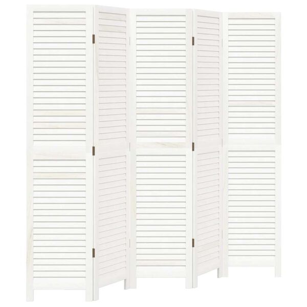 vidaXL Room Divider 5 Panels White Solid Wood Paulownia