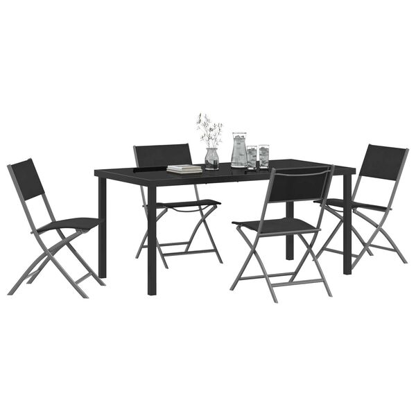 vidaXL Garden Dining Set Folding 5 pcs Black Powder-Coated Steel