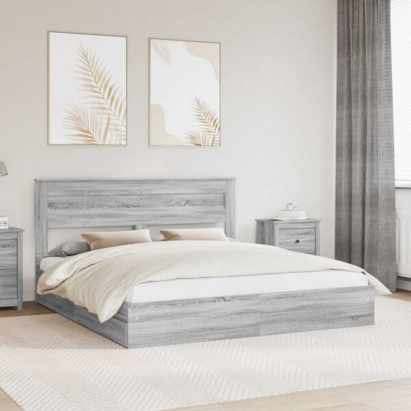 vidaXL Storage Bed Grey Sonoma 180 x 200 cm Engineered Wood