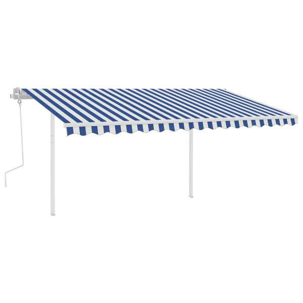 vidaXL Manual Retractable Awning with Posts 4.5x3 m Blue and White