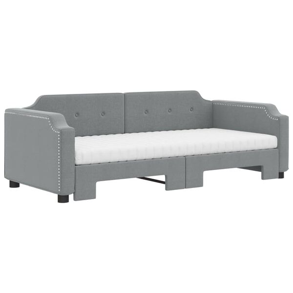 vidaXL Daybed with Trundle and Mattresses Light Grey 90x190 cm Fabric