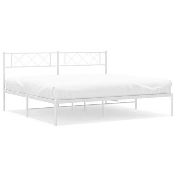 vidaXL Metal Bed Frame without Mattress with Headboard White 200x200cm