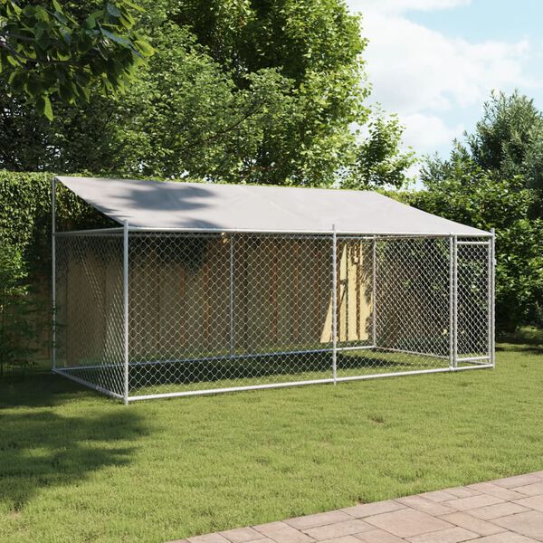 vidaXL Dog Cage with Roof and Door Grey 4x2x2 m Galvanised Steel