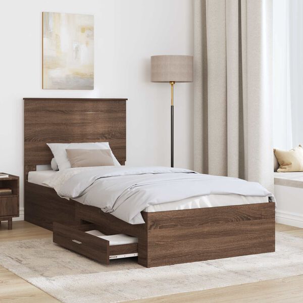 vidaXL Bed Frame Brown Oak and Silver 100 x 200 cm Engineered Wood