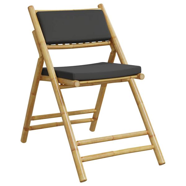 vidaXL 6 Piece Folding Bistro Chairs with Dark Grey Cushions Bamboo