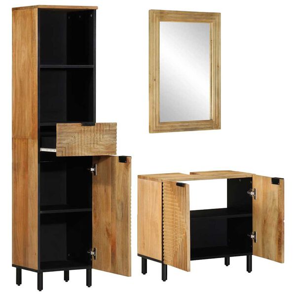 vidaXL 3 Piece Bathroom Furniture Set Brown Solid Wood Mango