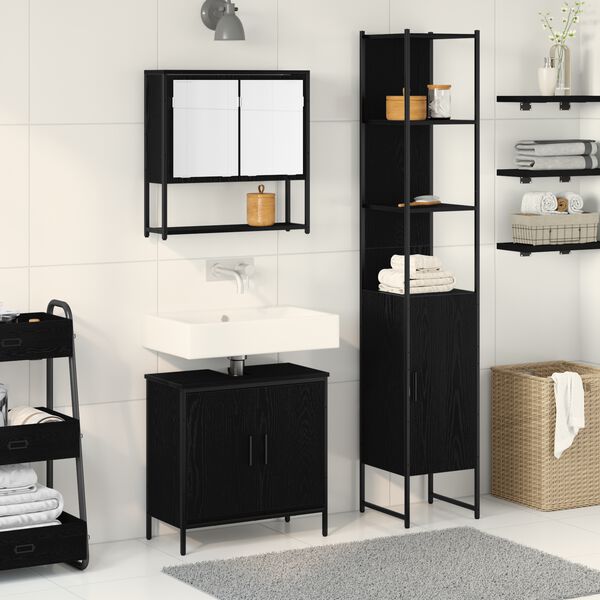 vidaXL Bathroom Furniture Set with Shelf 3 pcs Black Engineered wood
