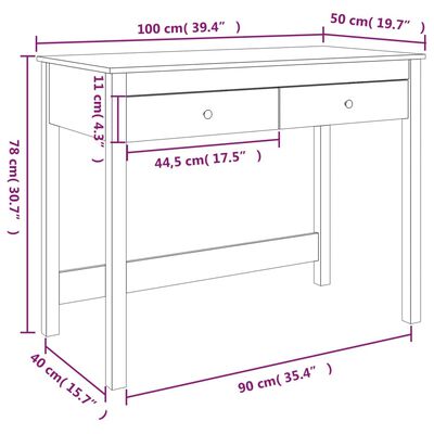 vidaXL Desk with Drawers Grey 100x50x78 cm Solid Wood Pine