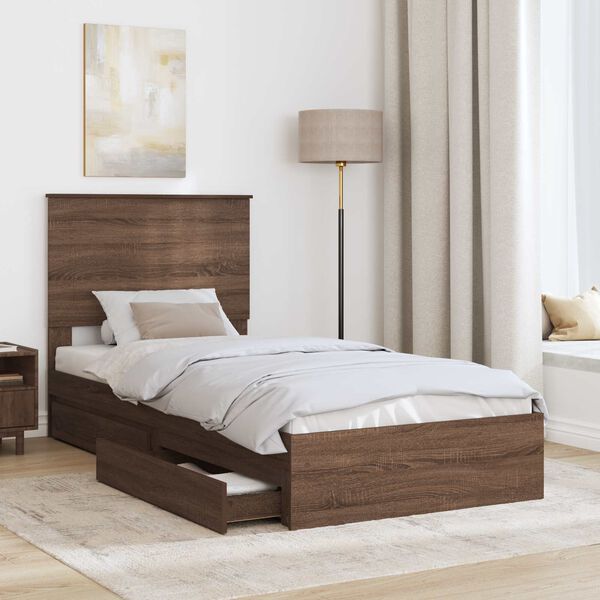 vidaXL Storage Bed with Drawer Brown Oak 100 x 200 cm Engineered Wood
