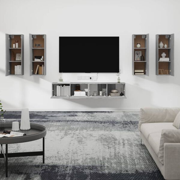 vidaXL 6 Piece TV Cabinet Set Grey Sonoma Engineered Wood