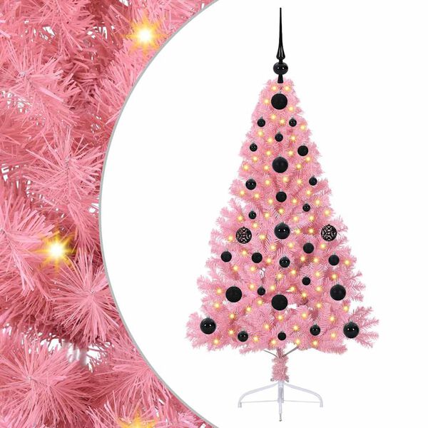 vidaXL Artificial Pre-lit Christmas Tree with 150 LEDs Pink 120 cm PVC