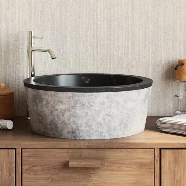 vidaXL Sink Black Ø40x15 cm Marble