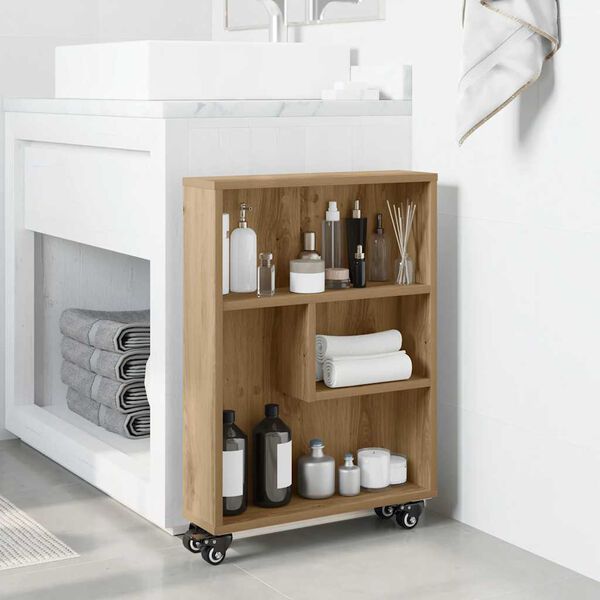 vidaXL Narrow Storage Trolley Artisian Oak 48x13x68 cm Engineered Wood