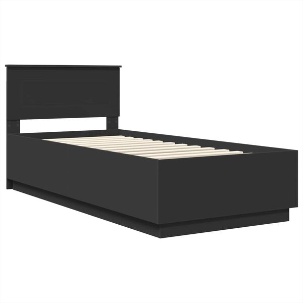 vidaXL Bed Frame with Headboard Black 90 x 200 cm Engineered Wood