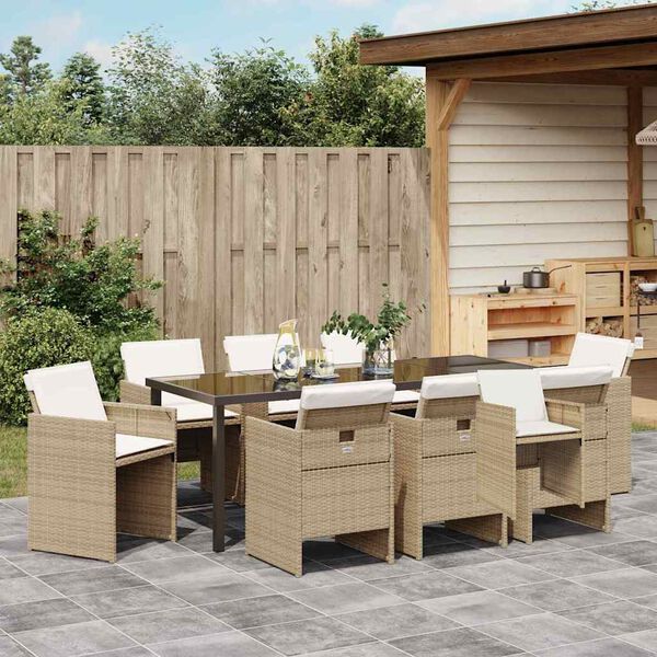 vidaXL Garden Dining Set 9 pcs Beige Poly Rattan