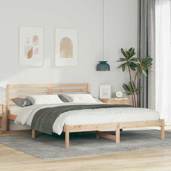 vidaXL Bed Frame with Headboard Brown 160 x 210 cm Solid Pine Wood