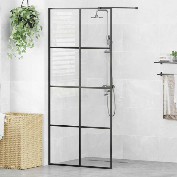 vidaXL Walk-in Shower Wall with Clear ESG Glass 90x195 cm Black