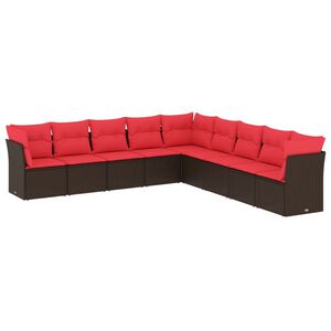 vidaXL 9 Piece Garden Sofa Set with Cushions Brown Poly Rattan