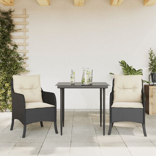 vidaXL 5 Piece Garden Dining Set with Cushions Black Poly Rattan
