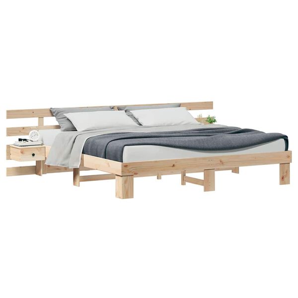 vidaXL Bed Frame with Headboard Brown 180 x 200 cm Solid Pine Wood