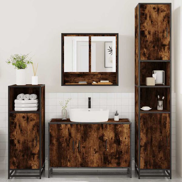vidaXL 4&nbsp;Piece Bathroom Furniture Set&nbsp;Smoked Oak Engineered Wood