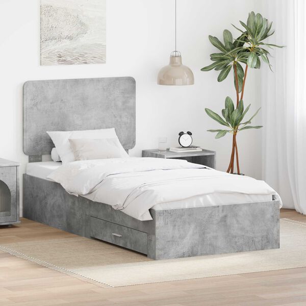 vidaXL Bed Frame with Drawer Concrete Grey 90 x 200 cm Engineered Wood