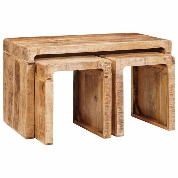 vidaXL Nesting Table 3 pcs Brown Solid Mango Wood