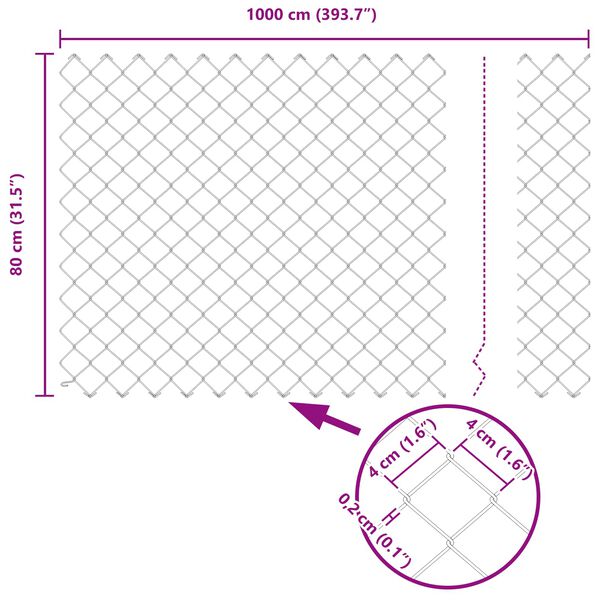 vidaXL Chain Link Fence Silver 10 x 0.8 m Galvanised Steel
