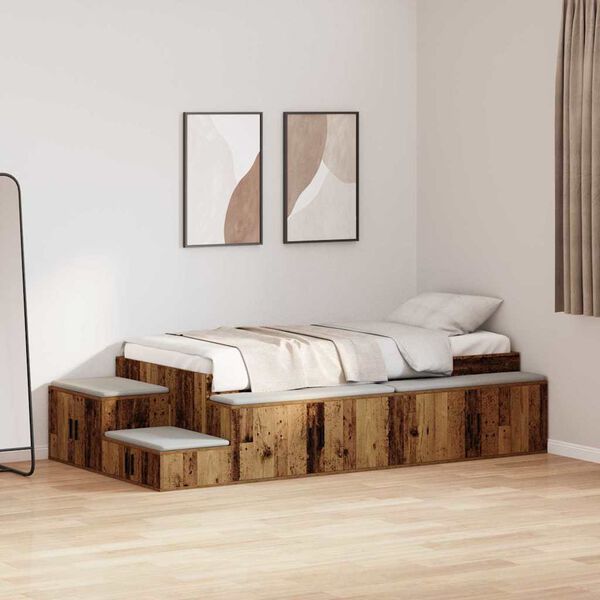 vidaXL Storage Bed Frame Old wood 244 x 127 x 53.5 cm Engineered wood