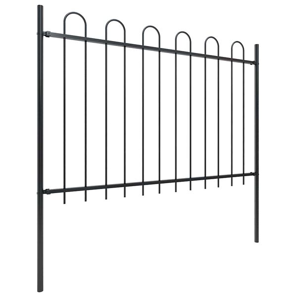vidaXL Garden Fence with Hoop Top Steel 1070x120 cm Black