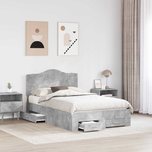 vidaXL Bed Frame Concrete Grey 120 x 200 cm Engineered Wood