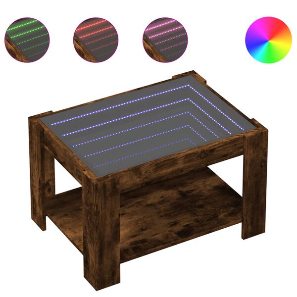 vidaXL Coffee Table with LED Smoked Oak 73x53x45 cm Engineered Wood