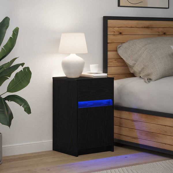 vidaXL LED Bedside Cabinet Black oak 38 x 34 x 61 cm Engineered wood