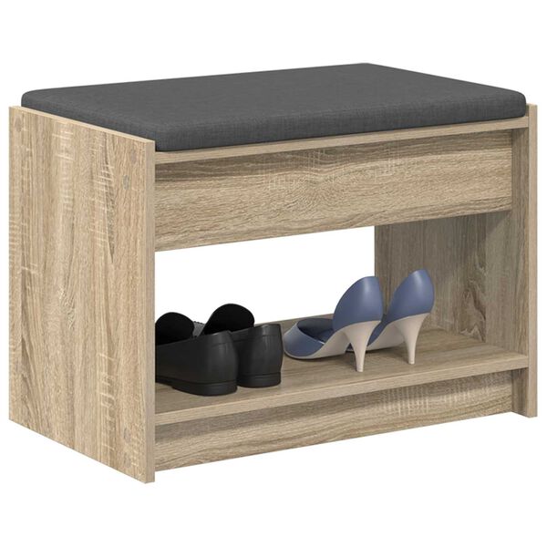 vidaXL Hall Bench with Cushion with Shelf Sonoma Oak 63 x 38 x 45 cm