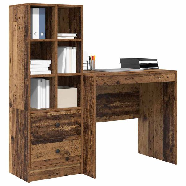 vidaXL Desk with Drawer 2 pcs Old Wood