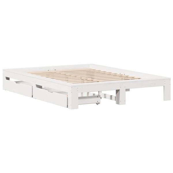 vidaXL Bed Frame without Mattress White 150x200 cm King Size Solid Wood Pine