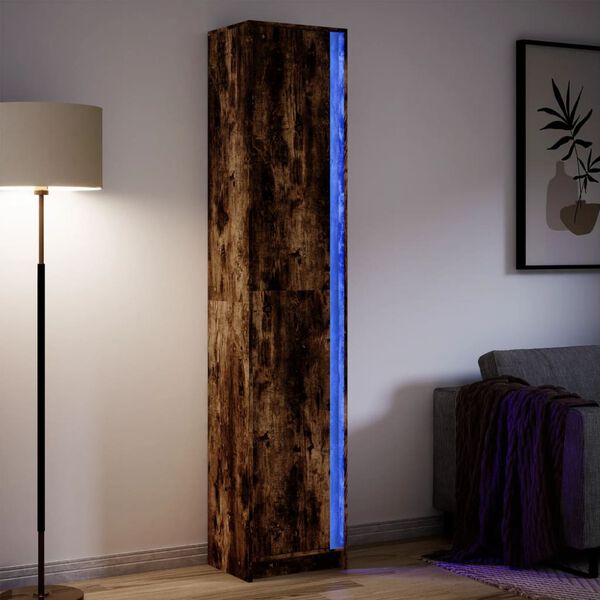 vidaXL Highboard with LED Smoked Oak 41.5x32.5x200 cm Engineered Wood