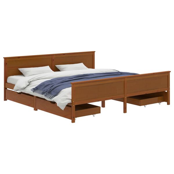 vidaXL Bed Frame without Mattress Honey Brown Solid Wood 180x200 cm Super King